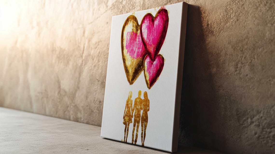 Golden Hearts and Couple Silhouettes Pink Minimalist Wall Poster - Image 4