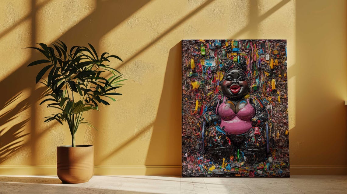 Joyful Curvy Black Woman Pink Top Impasto Texture Body Positive Poster - Image 2