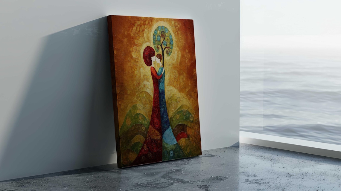 Golden Kiss Couple Tree of Life Inspired Romantic Home Poster