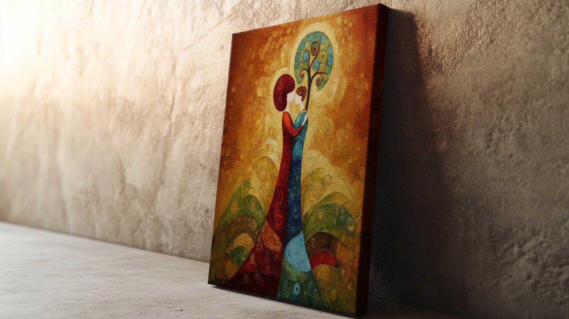 Golden Kiss Couple Tree of Life Inspired Romantic Home Poster - Image 3
