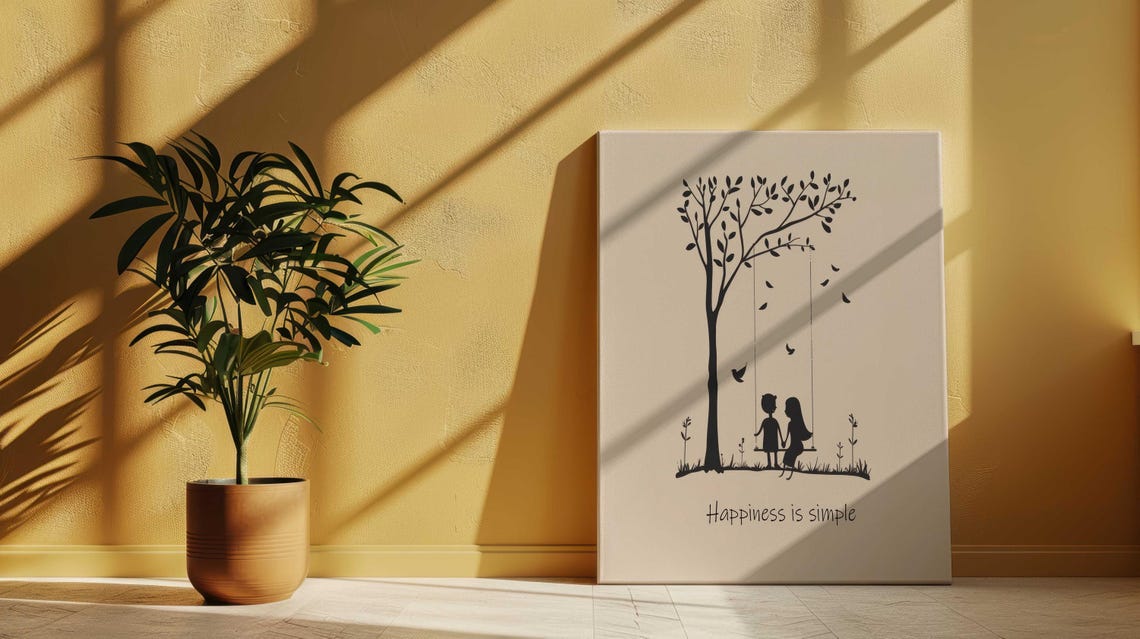 Happiness is Simple Swing Silhouette Minimalist Quote Wall Poster - Image 2