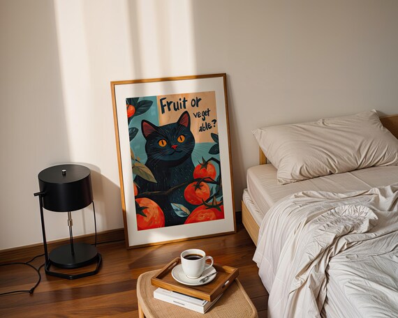 Black Cat With Tomatoes Fruit Or Veget Able Funny Kitchen Retro Style Humor Poster