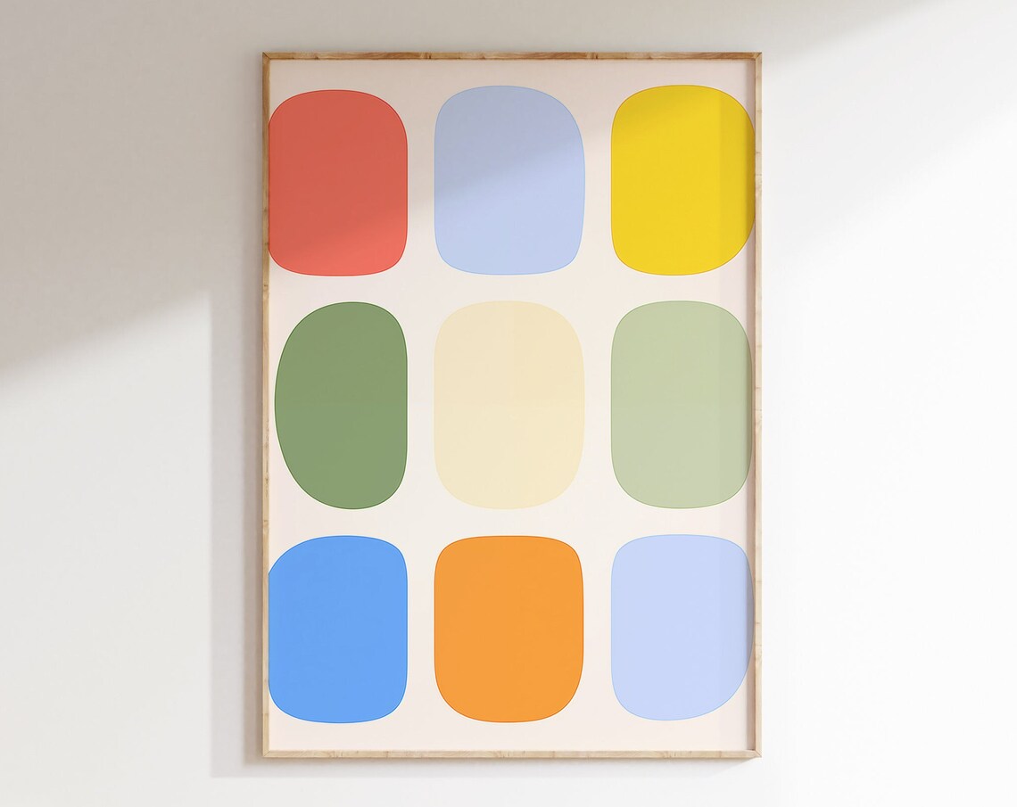 Mid Century Modern Geometric Shapes Pastel Tones Minimalist Art Print