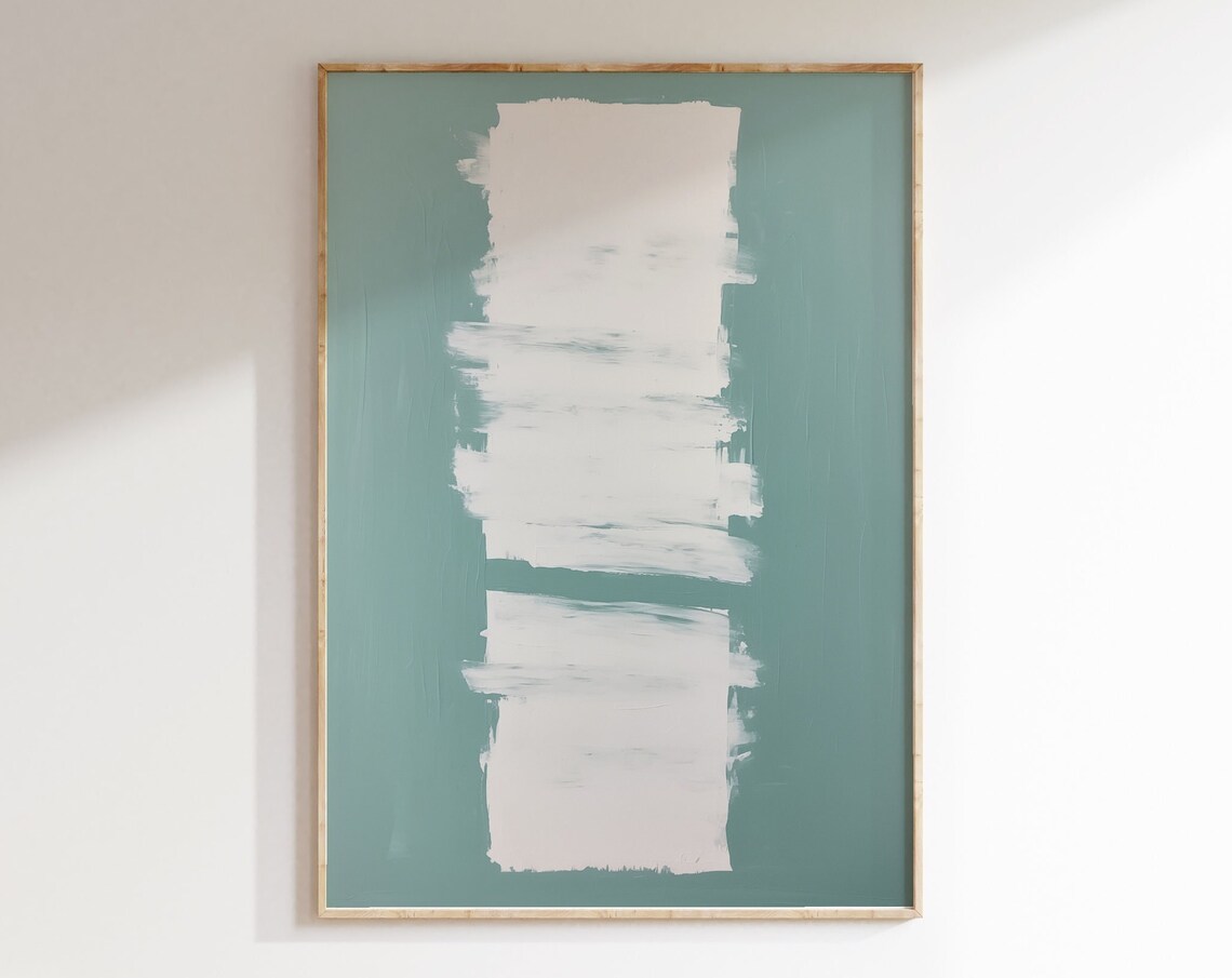 Abstract Sage Green Cream Brushstroke Minimalist Modern Wall Art Print