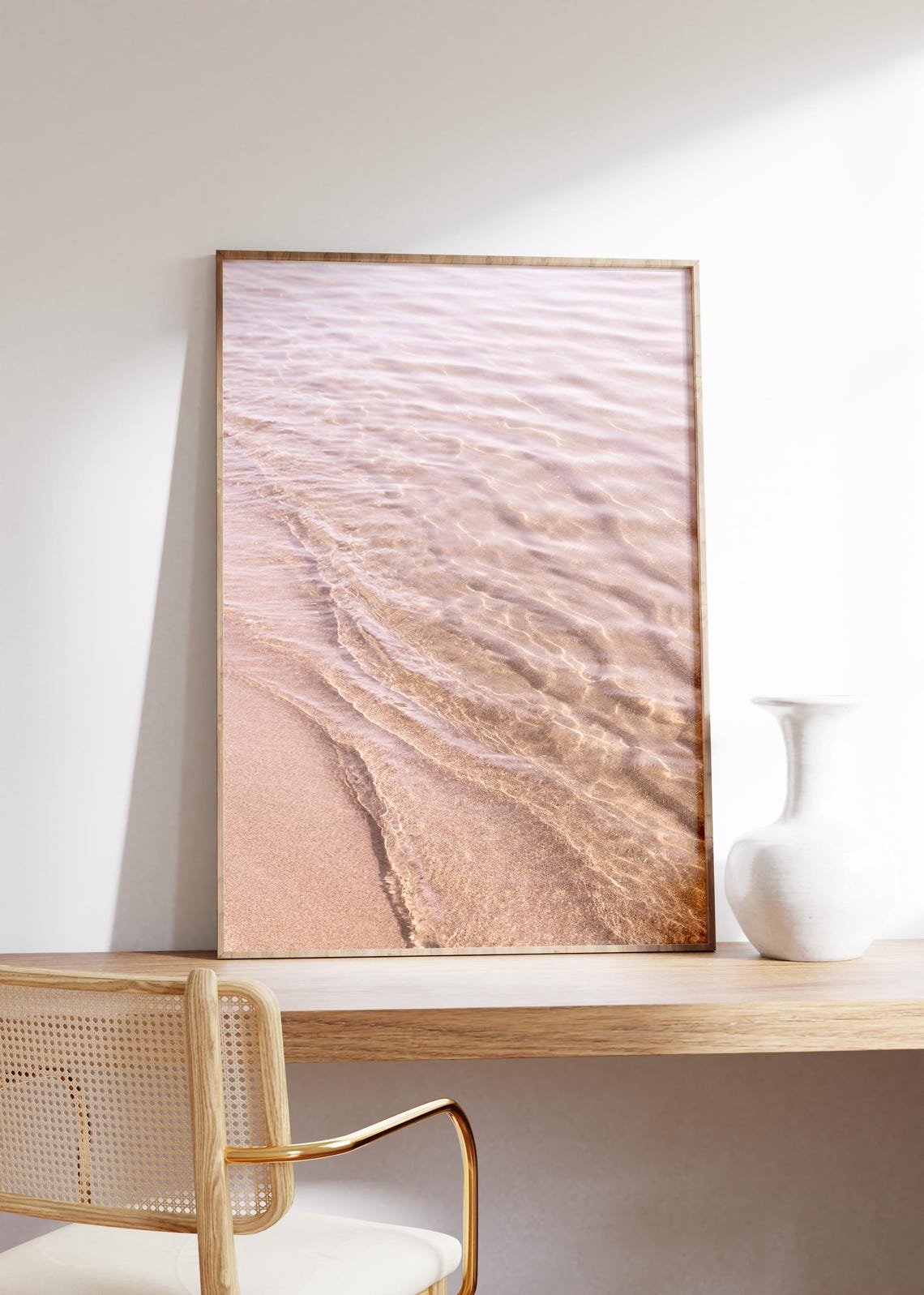 Pink Water Ripples Over Sand Beach Close-Up Calm Coastal Poster - Image 3