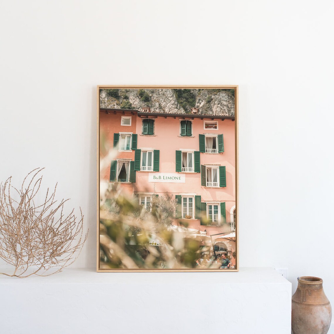 Limone Italian Hotel Green Shutters Pink Facade Travel Poster - Image 2
