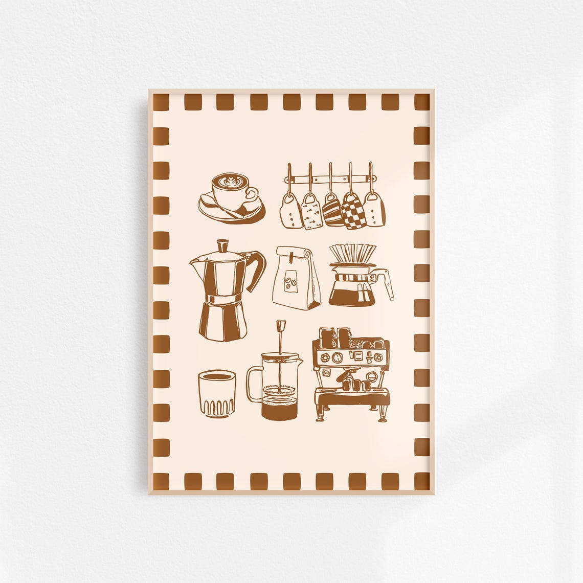 Brown Coffee Icons Moka Pot Espresso Machine Line Grid Poster - Image 3