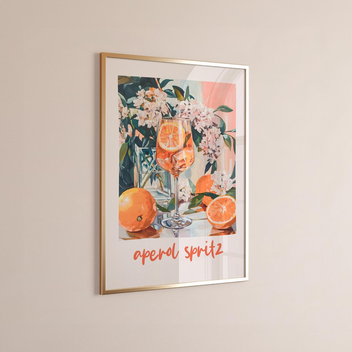 Aperol Spritz Cocktail Orange Citrus Floral Painting Bar Poster - Image 3