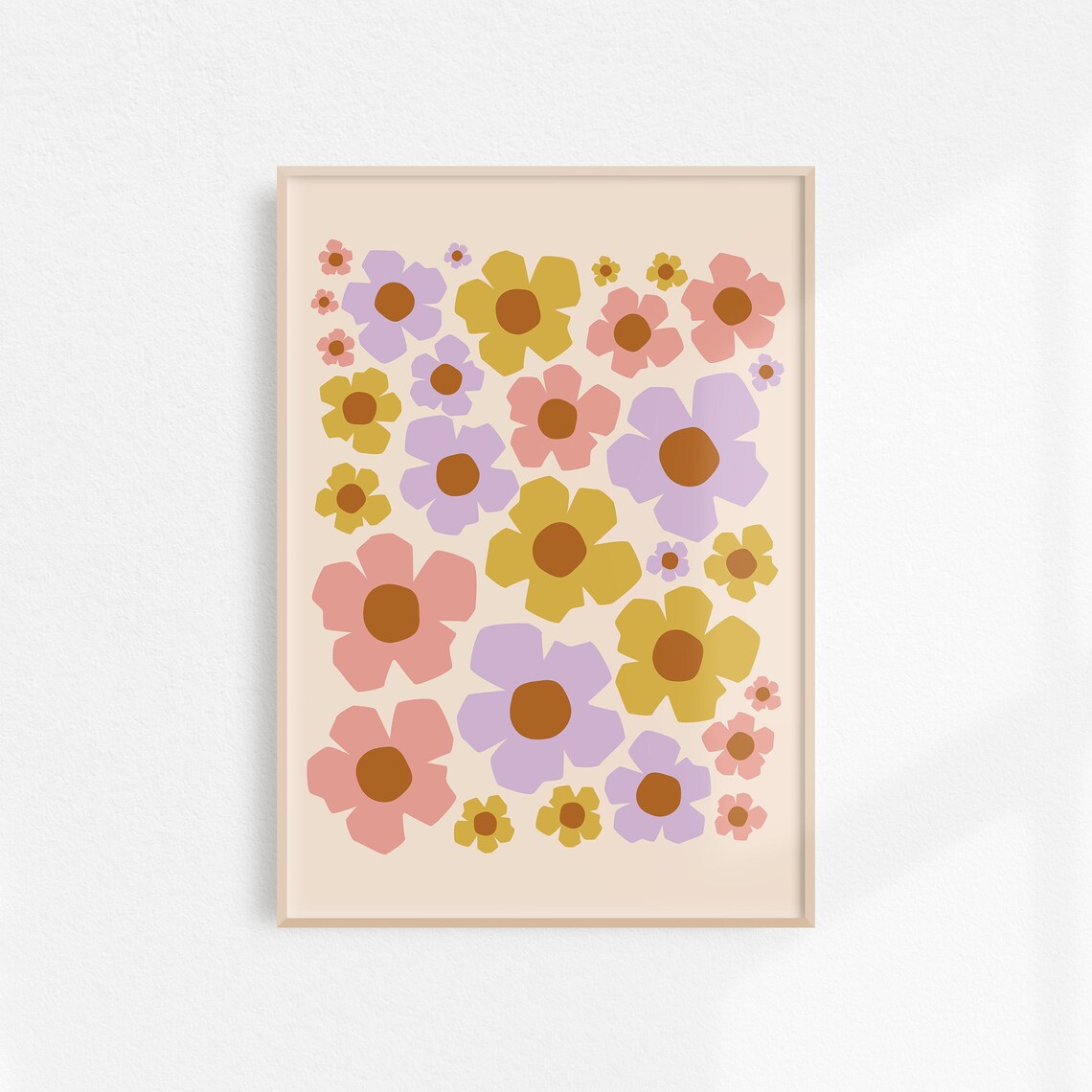 Pastel Pink Purple Floral Wildflower Retro Aesthetic Wall Art