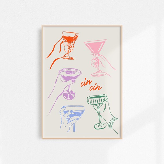 Cin Cin Print Coquette Wall Art Trendy Wall Art Cin Cin Poster Aesthetic Poster Wine Prints Bar Cart Print Cute Wall Art