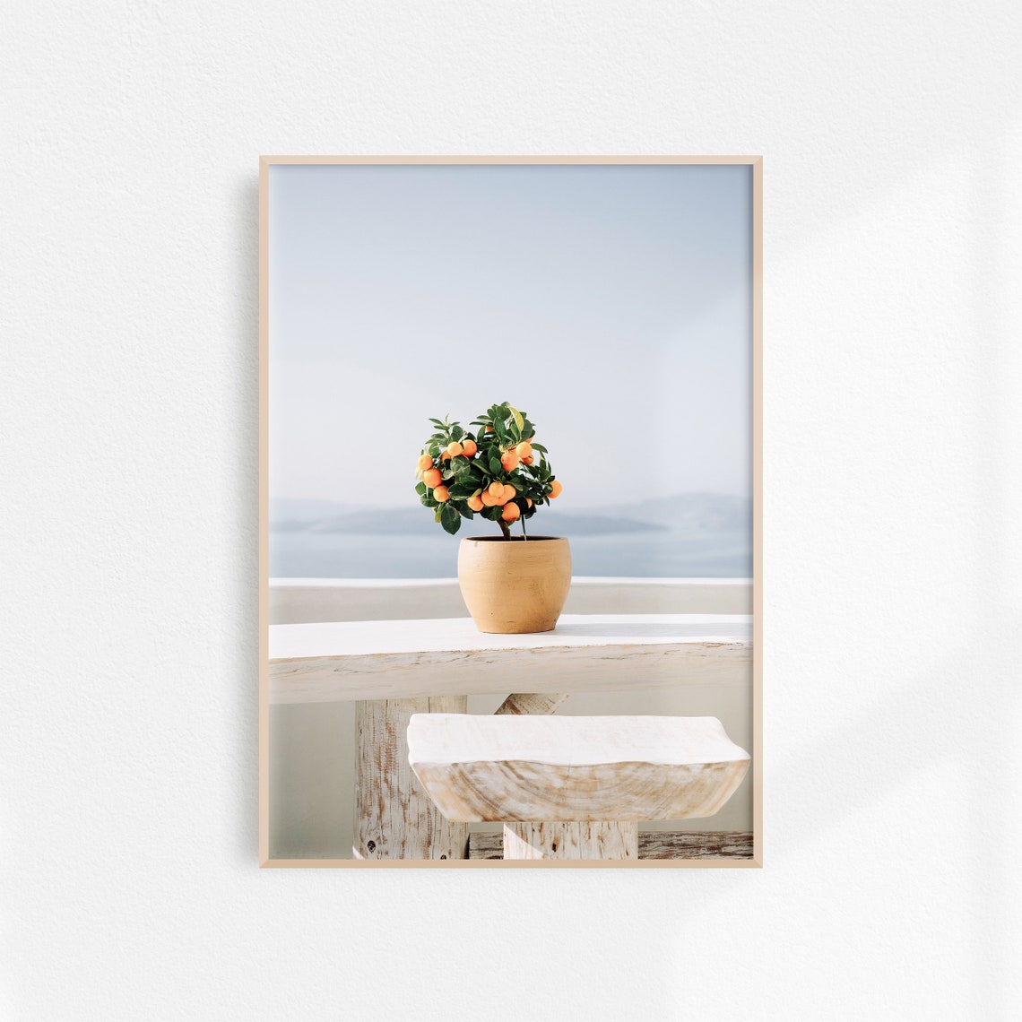 Santorini Orange Tree Terracotta Pot White Table Mediterranean Poster