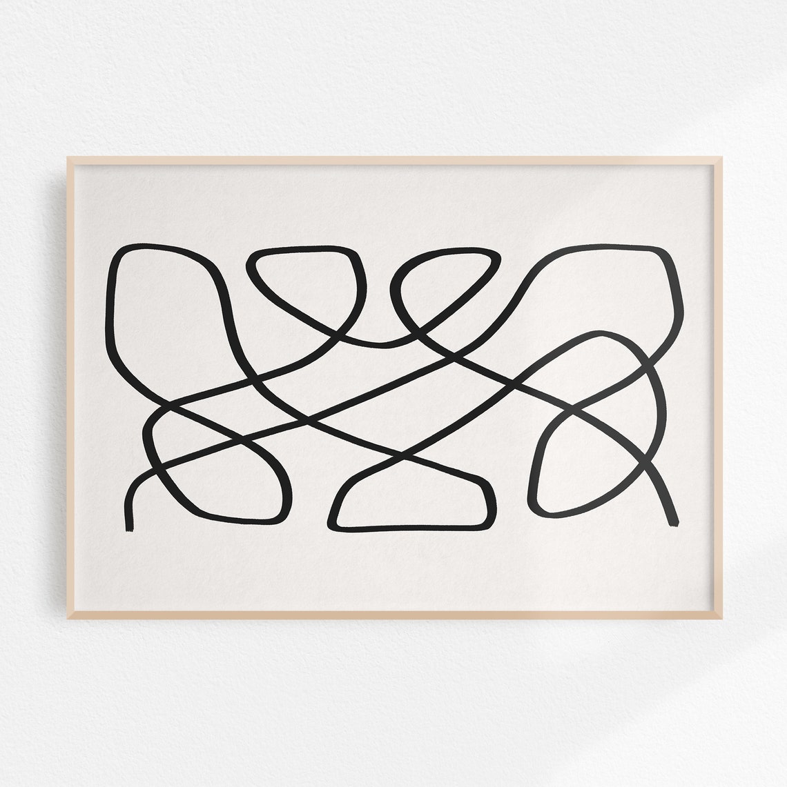 Minimalist Black Continuous Line Abstract Art On Beige Poster