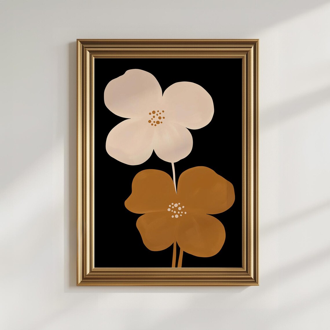 Moody Black Floral Cream Flower Mid Century Minimalist Wall Art - Image 2