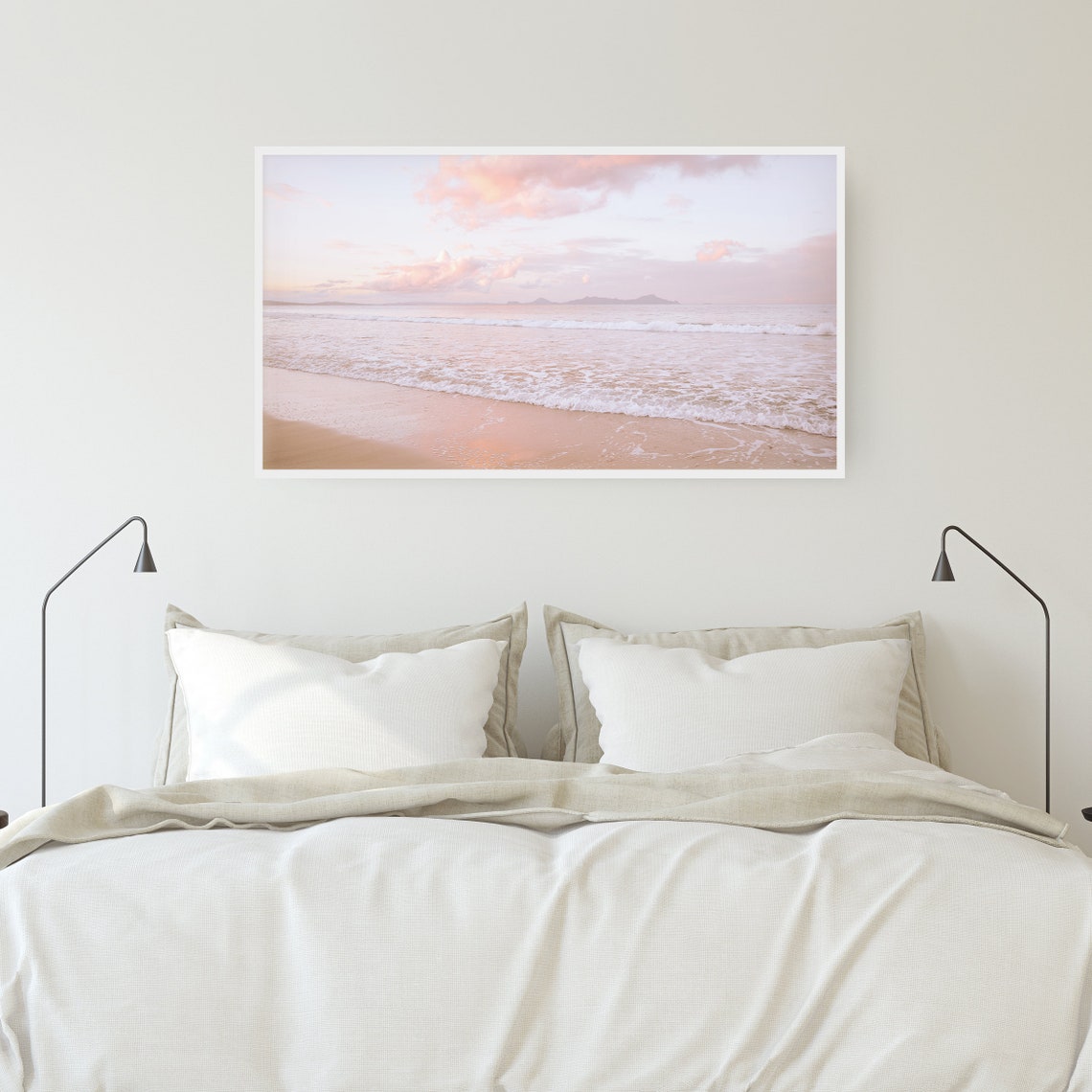 Dreamy Pink Pastel Beach Sunset Ocean Waves Coastal Photo Poster - Image 3