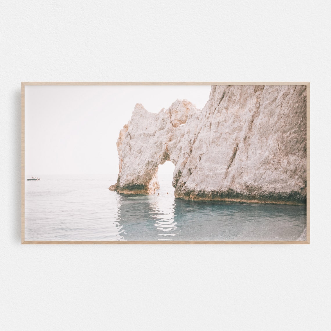 Greece White Sea Cliff Rock Arch Turquoise Water Travel Decor Poster