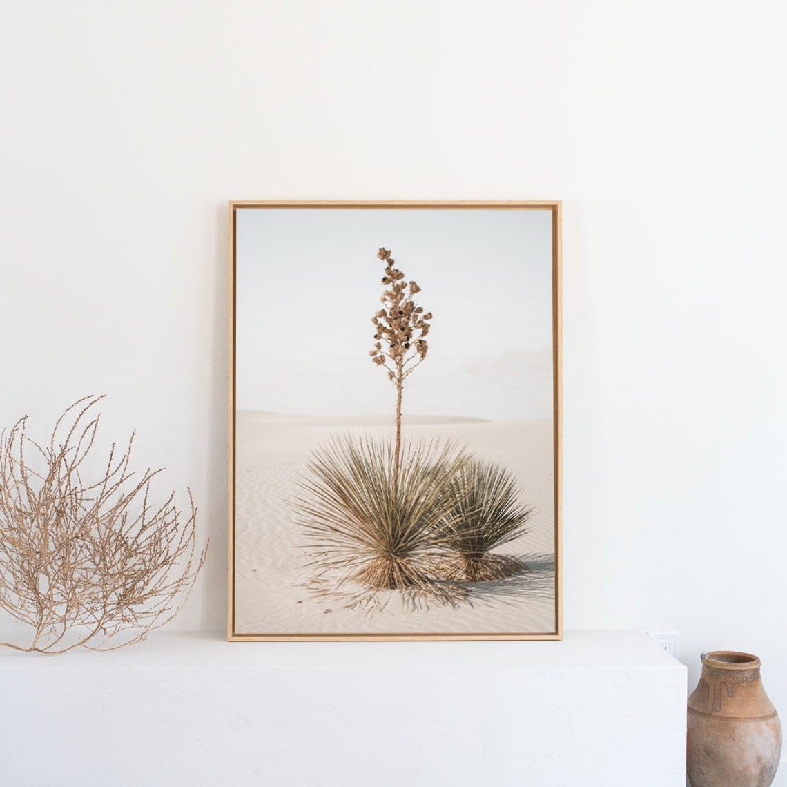 Blooming Yucca Plant on White Desert Sands Minimalist Poster - Image 3