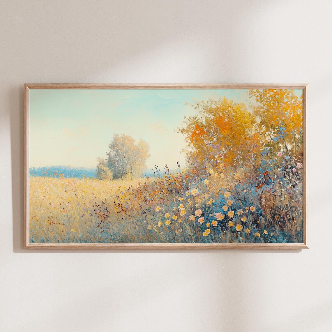 Bright Impressionist Wildflower Meadow Golden Blue Painting Poster - Image 3