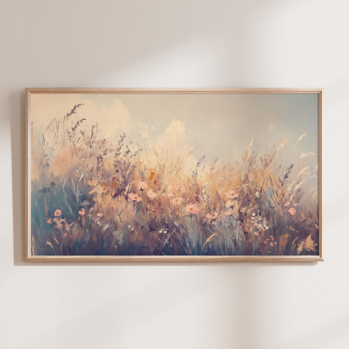 Sunset Glow Over Wildflower Field Pastel Impressionist Art Poster - Image 3