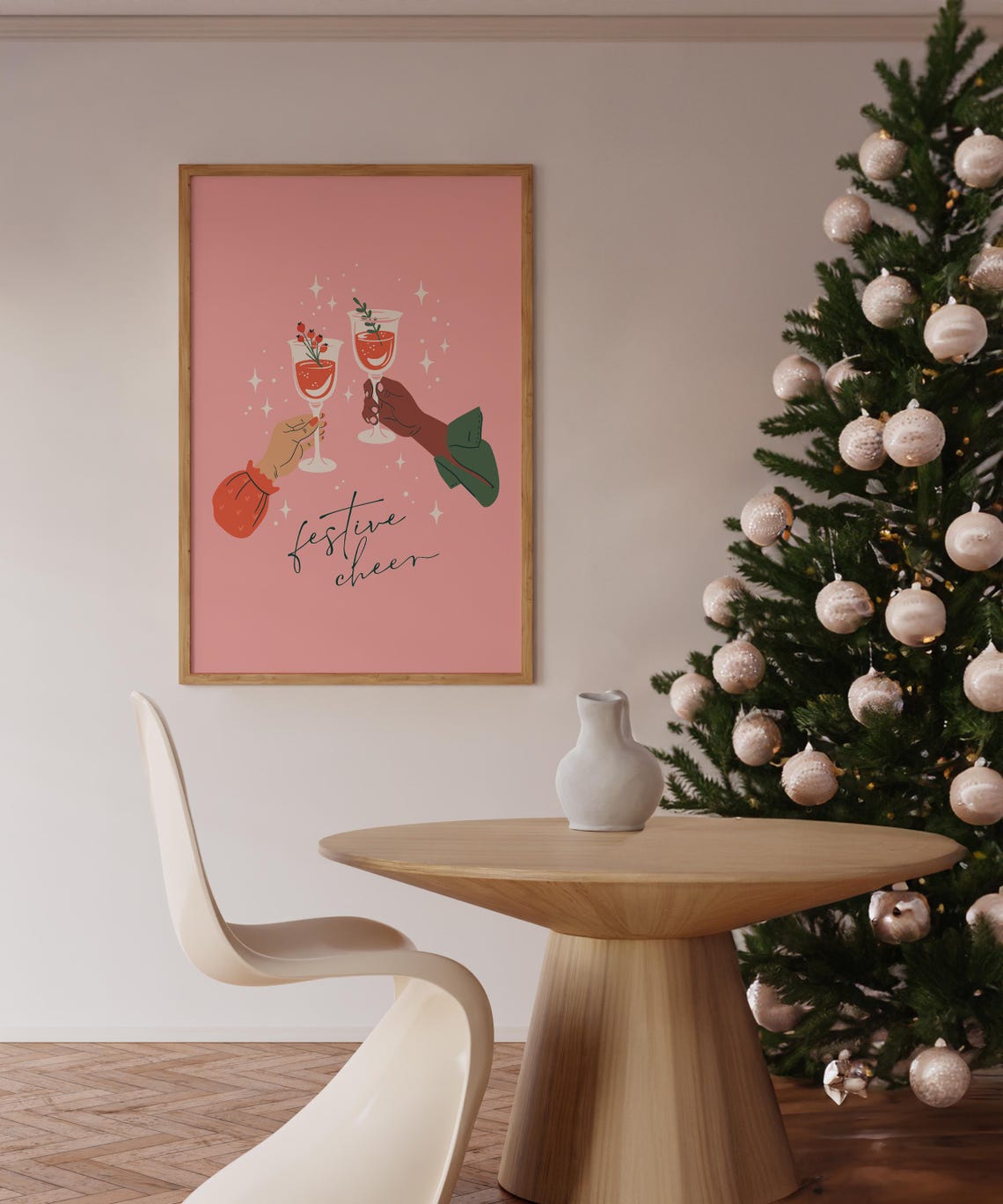 Festive Cheer Toasting Wine Glasses Pink Christmas Bar Poster - Image 2