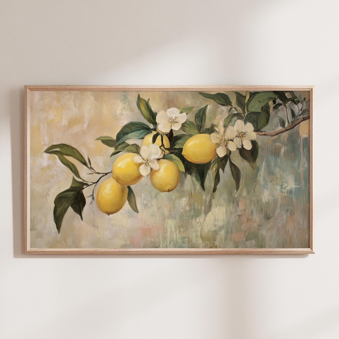 Ripe Lemons on Branch with Blossoms Vintage Oil Painting Poster