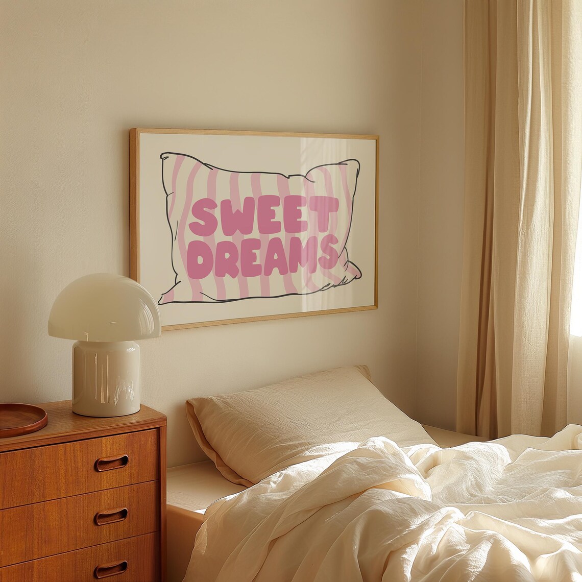 Sweet Dreams Pink Striped Pillow Little Girls Bedroom Quote Poster - Image 6