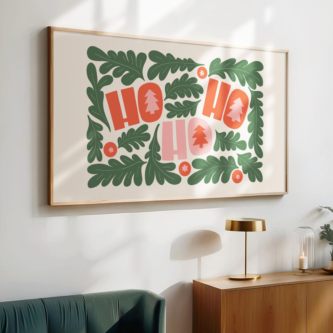 Ho Ho Ho Christmas Trees Laurel Border Festive Holiday Art Poster - Image 6