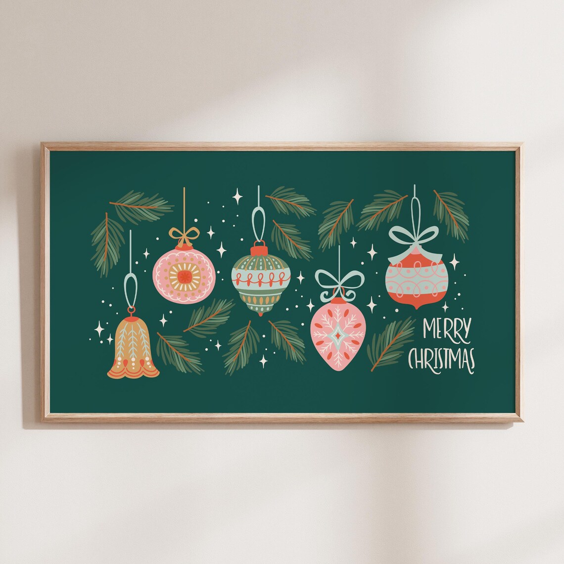 Retro Christmas Ornaments, Girly Holiday Decor Print