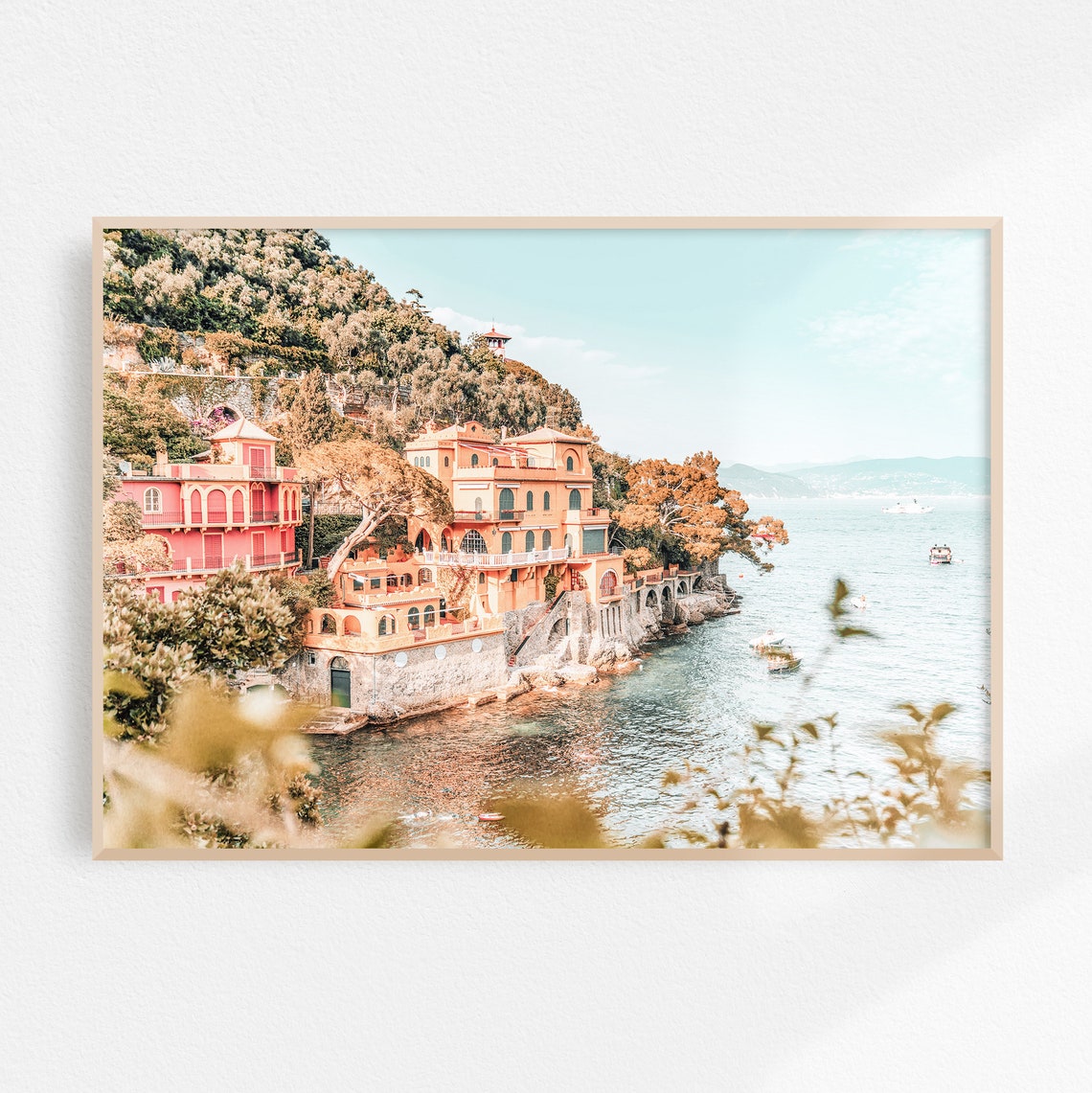 Portofino Art Italy Wall Art Italian Riviera Print Italy Photography Italian Coastal Decor Pink Orange Villa Mediterranean Art