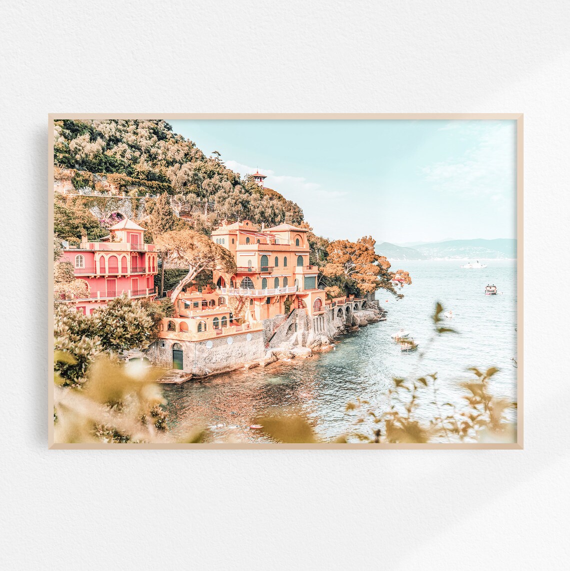 Portofino Pastel Villas on Italian Riviera Coast Travel Poster