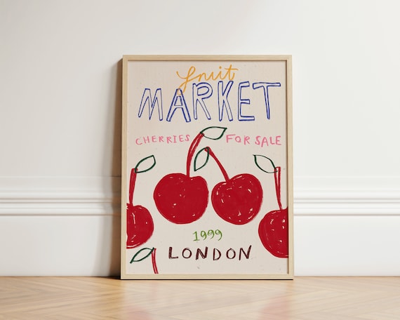 Cherries Fruit Market 1999 London Retro Vintage Kitchen Print