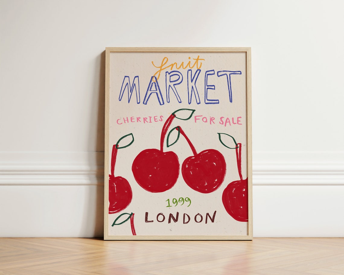 Cherries Fruit Market 1999 London Retro Vintage Kitchen Print
