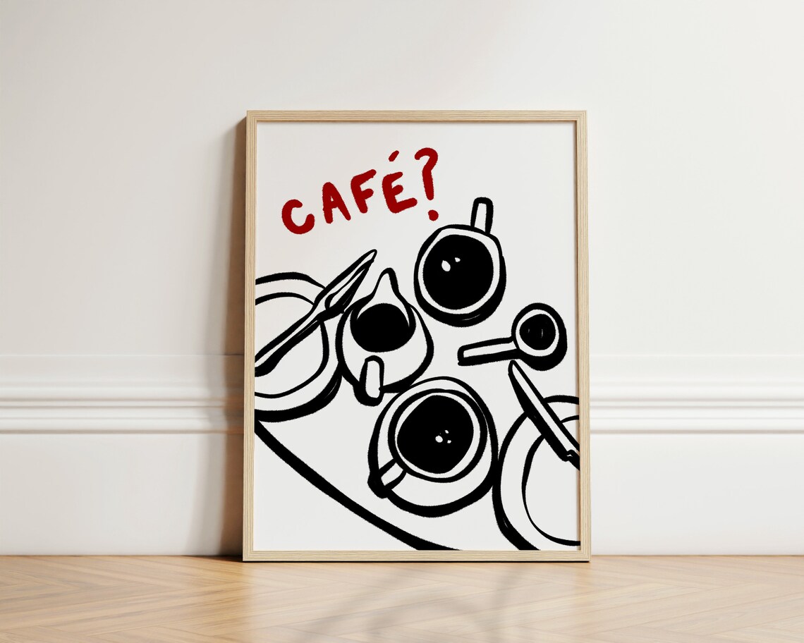 Trendy Caf Poster, Coffee Print for Kitchen Wall