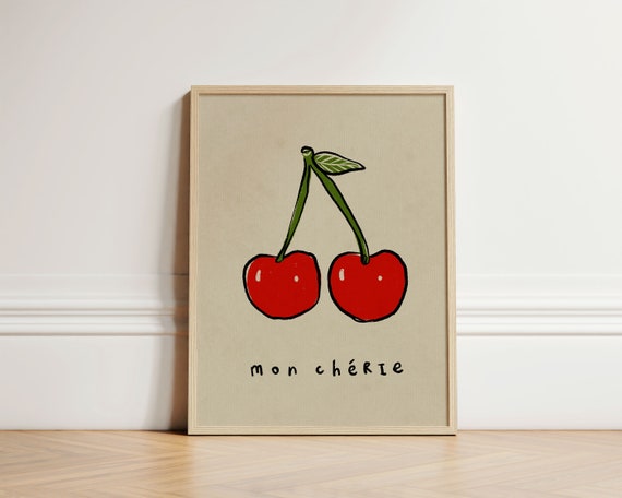 Mon Cherie Print Cherries French Wall Art Retro Prints Home Decor Trendy Inspo Unframed