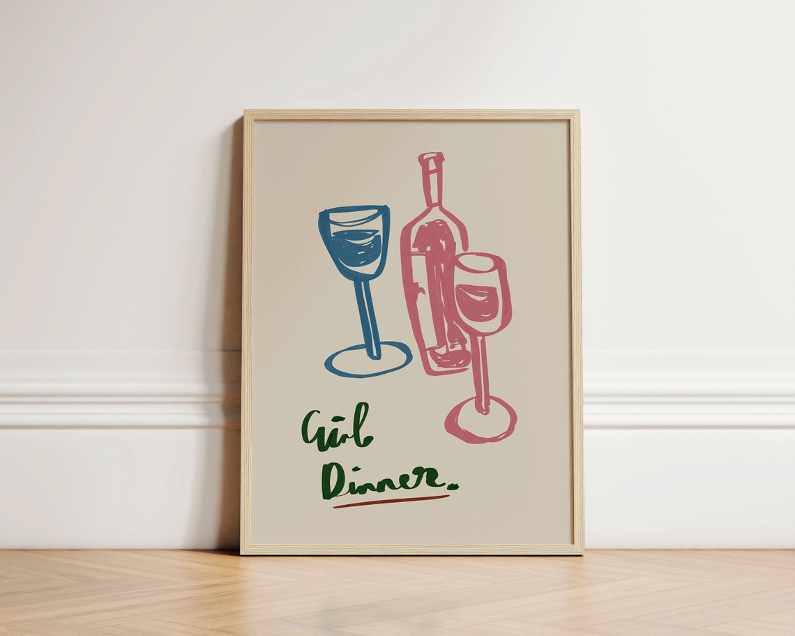 Girl Dinner Print Trendy Kitchen Quirky Wall Art Poster Decor Apartment Unframed