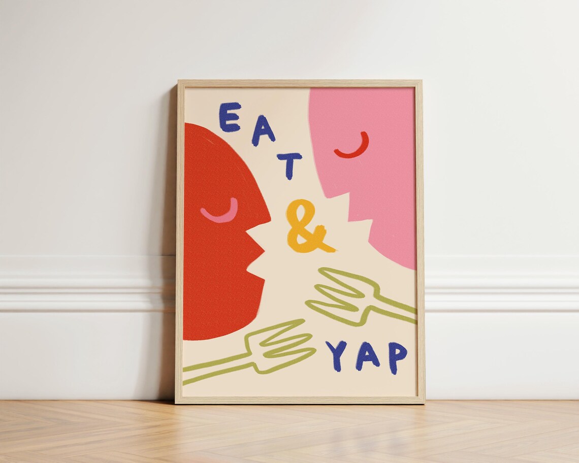Eat And Yap Print Kitchen Wall Art Abstract Quirky Poster Dining Room Apartment Decor Unframed