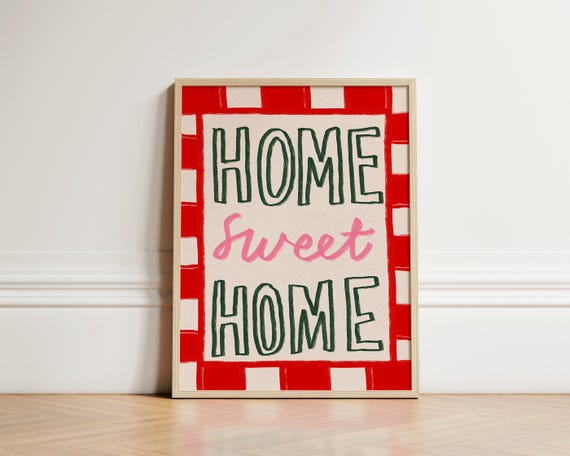 Home Sweet Print Illustration Wall Art Typography Poster Colourful Decor Hand Drawn Kitchen Prints Retro Unframed