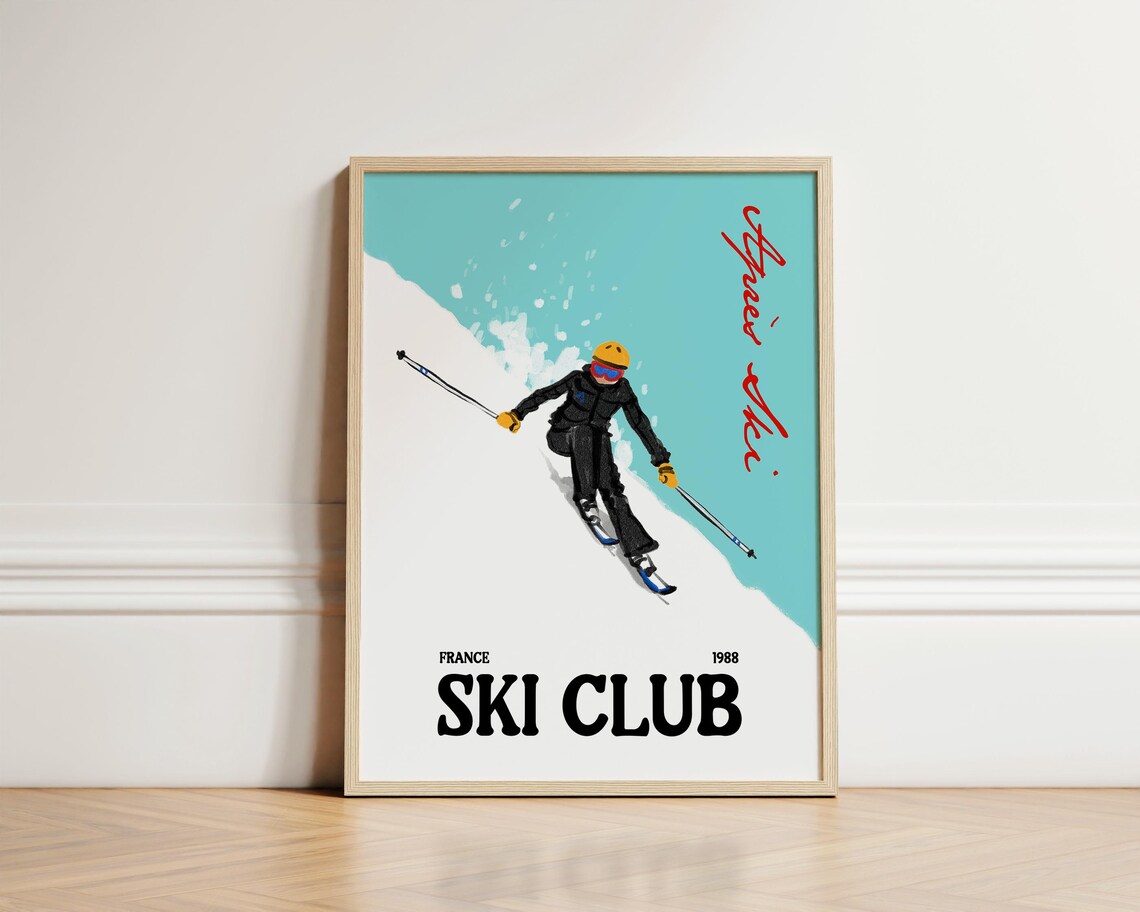France 1988 Ski Club Retro Skier Apres Ski Vintage Sports Poster
