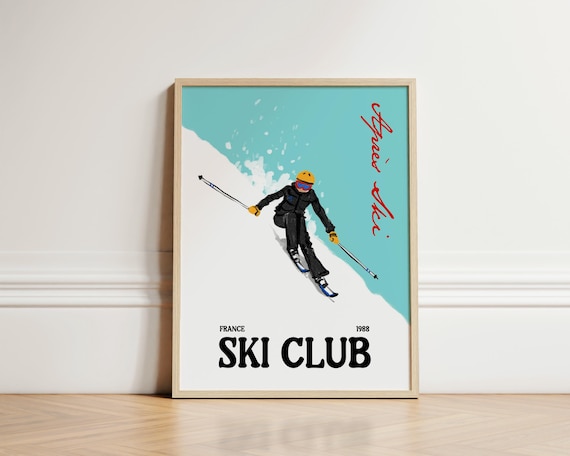 France 1988 Ski Club Retro Skier Apres Ski Vintage Sports Poster