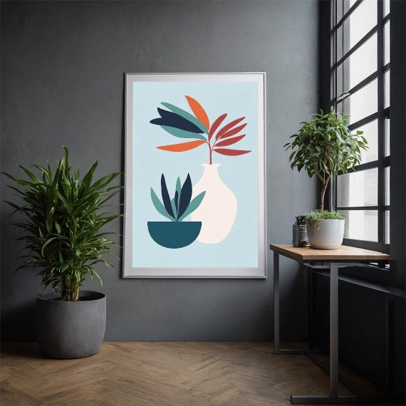 Minimalist Abstract Plant Art Print Modern Botanical Wall Decor Mid Century Style