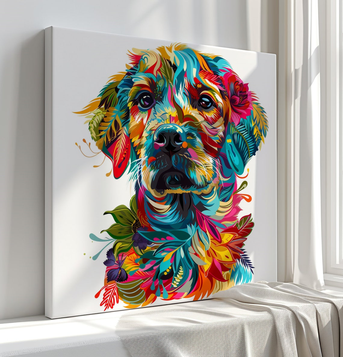 Colourful Floral Labrador Retriever Head Portrait Dog Poster - Image 3