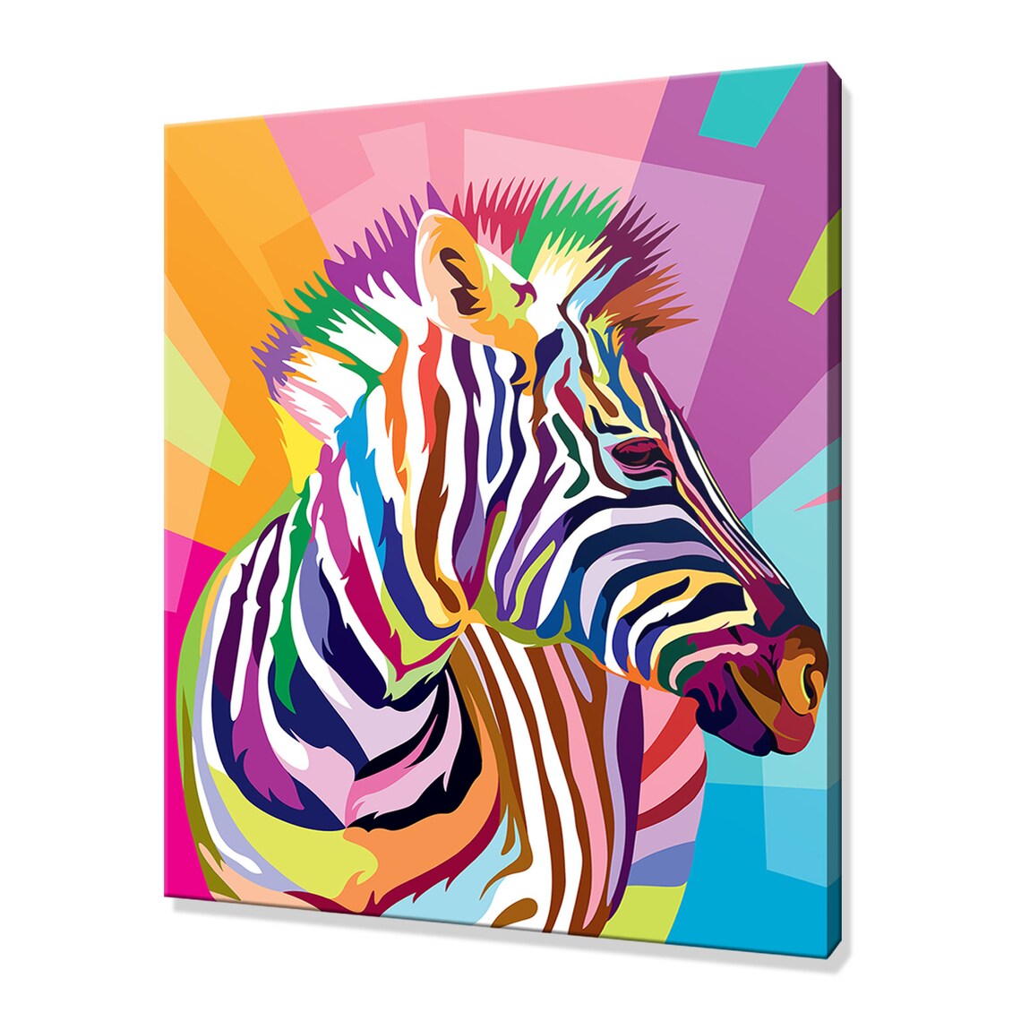 Rainbow Zebra Portrait Pop Art Colorful Geometric Safari Poster
