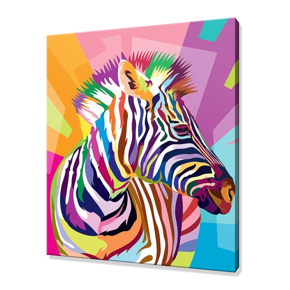 Rainbow Zebra Portrait Pop Art Colorful Geometric Safari Poster