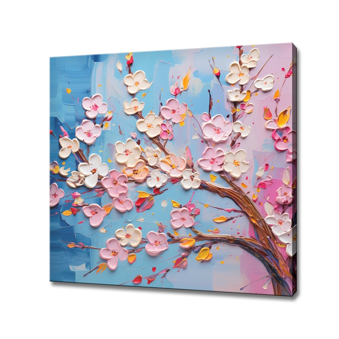 Cherry Blossom Tree Textured Impasto Pink Sky Spring Painting Poster