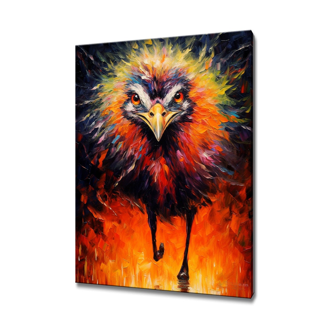 Angry Ostrich Fiery Impasto Stare Intense Orange Bird Portrait Poster