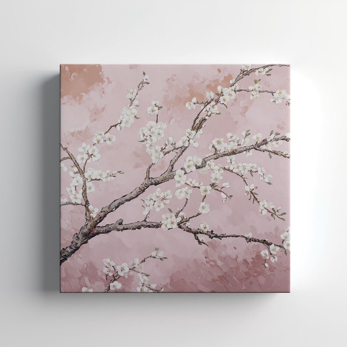 Almond Blossom Branch Pink Sky Van Gogh Style Floral Oil Painting Print - Image 4