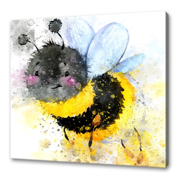 Cute Bumble Bee Watercolour Painting Style Art Print Handmade Home Decor Customised Gifts Animals Wall Art Fast Free Uk Delivery
