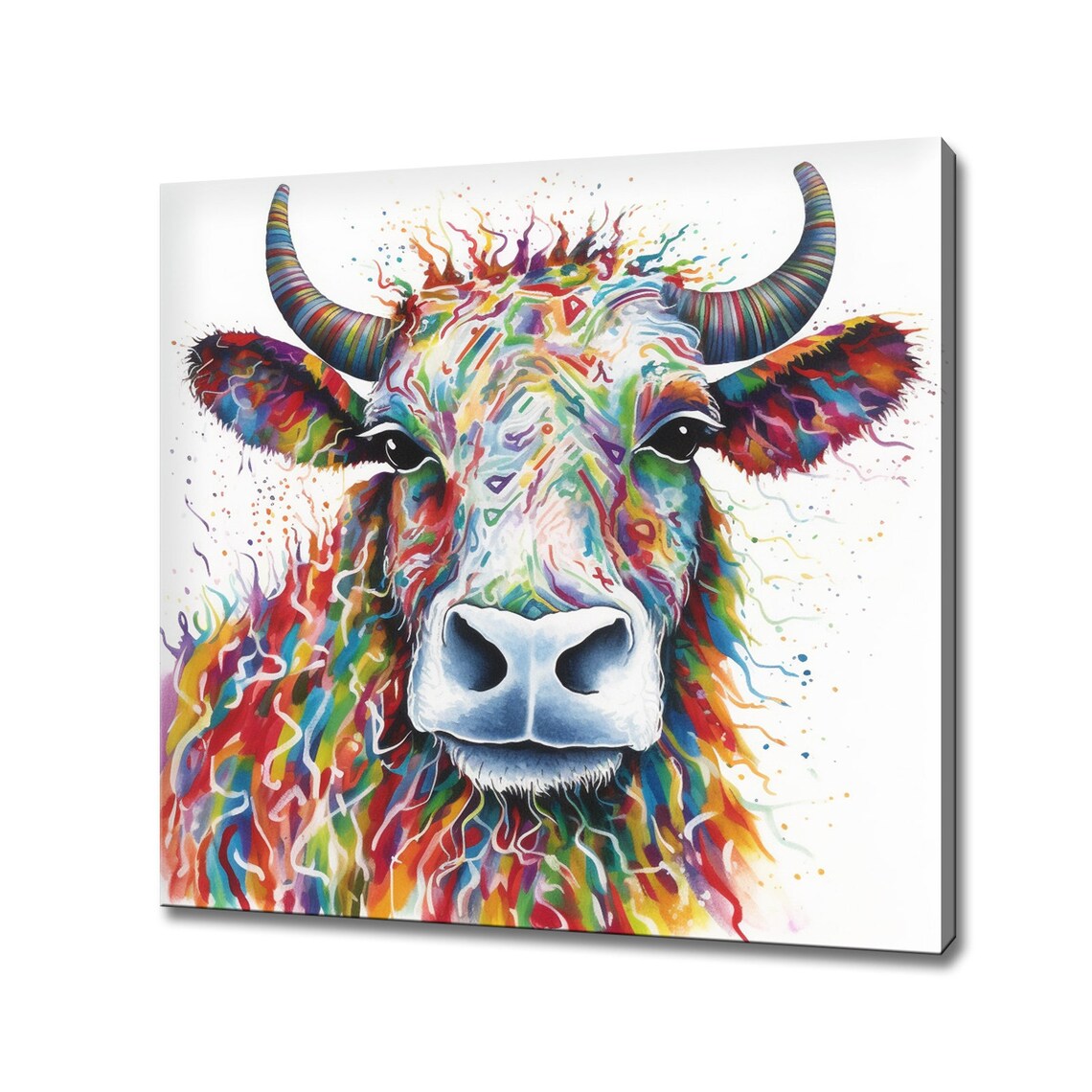 Rainbow Highland Cow Curly Coat Colourful Farm Animal Wall Art Poster