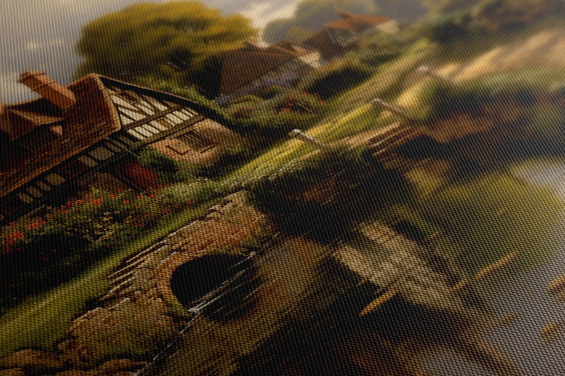 English Country Village Farmhouse Landscape Art Print - Image 3