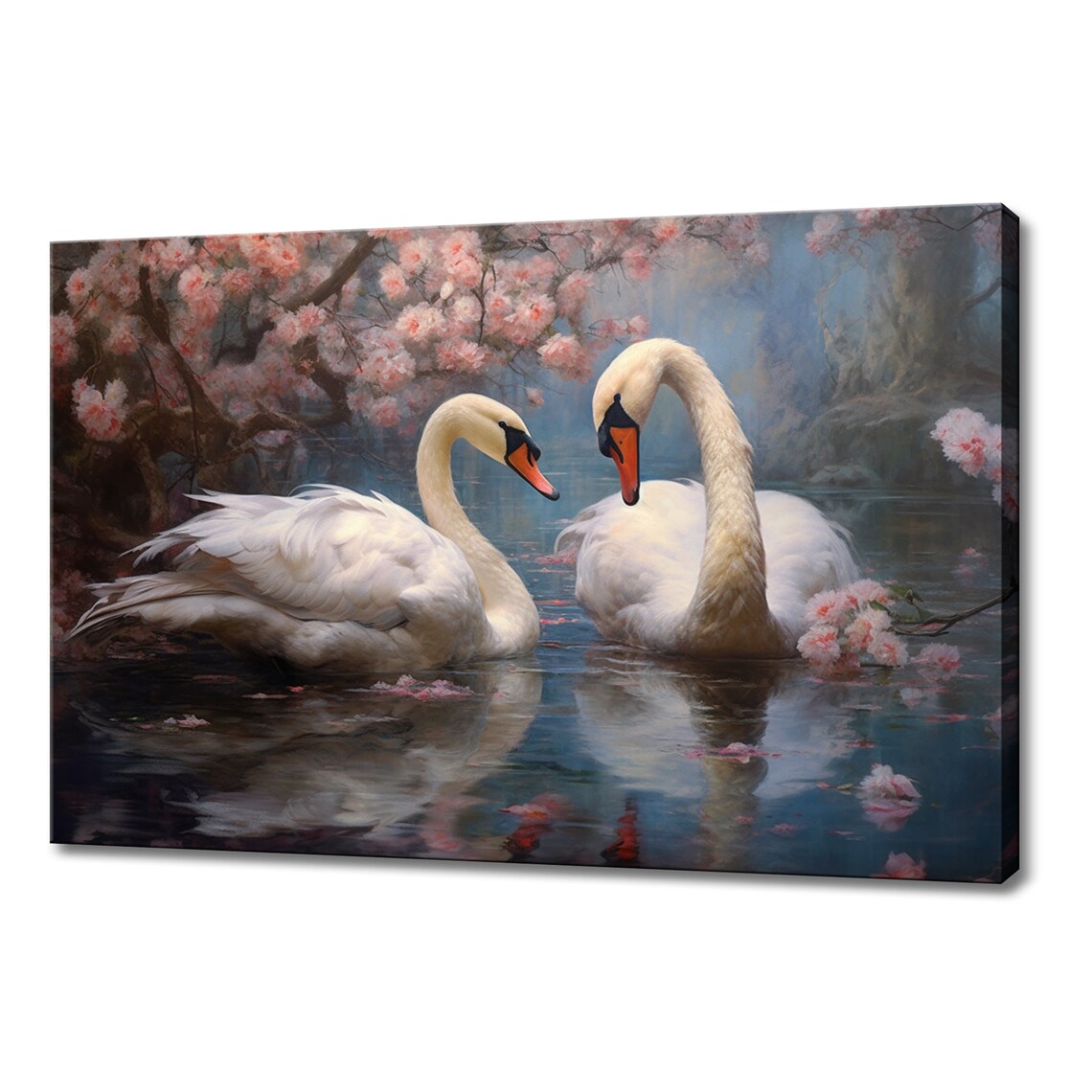 Swans Couple in the Lake, Spring Scene Art Print