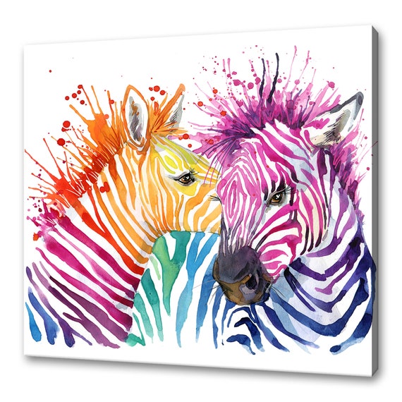 Zebras Colourful Art Print, Wildlife Wall Decor